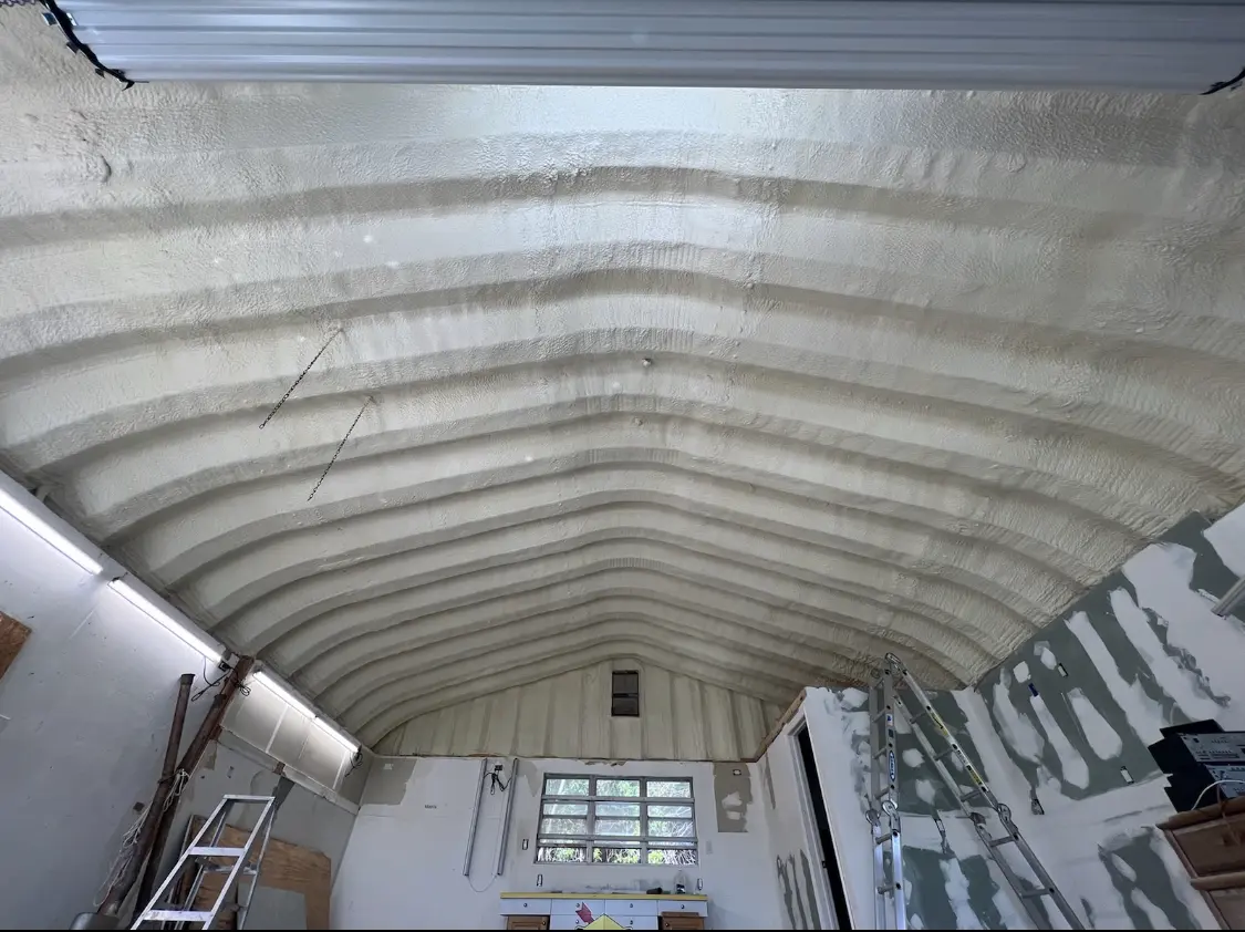 Spray polyurethane foam applied to the underside of a metal roof deck in Santa Cruz